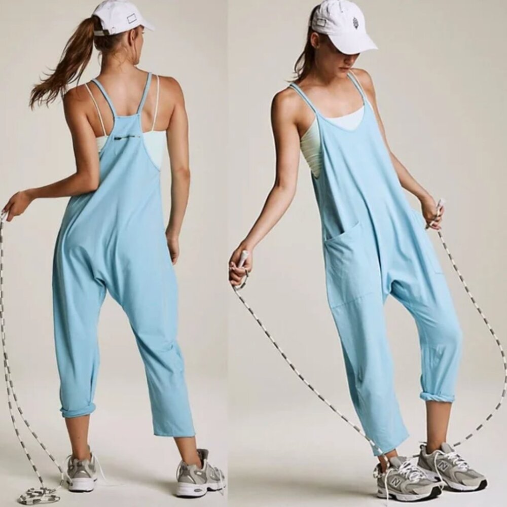 New Free People FP Movement Hot Shot Onesie Blue Sage M Pool Sky Jumpsuit Romper
